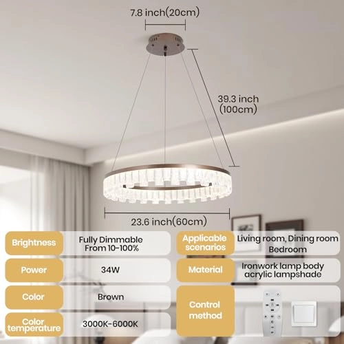 Single Ring White LED Chandelier - 3000K-6000K Dimmable