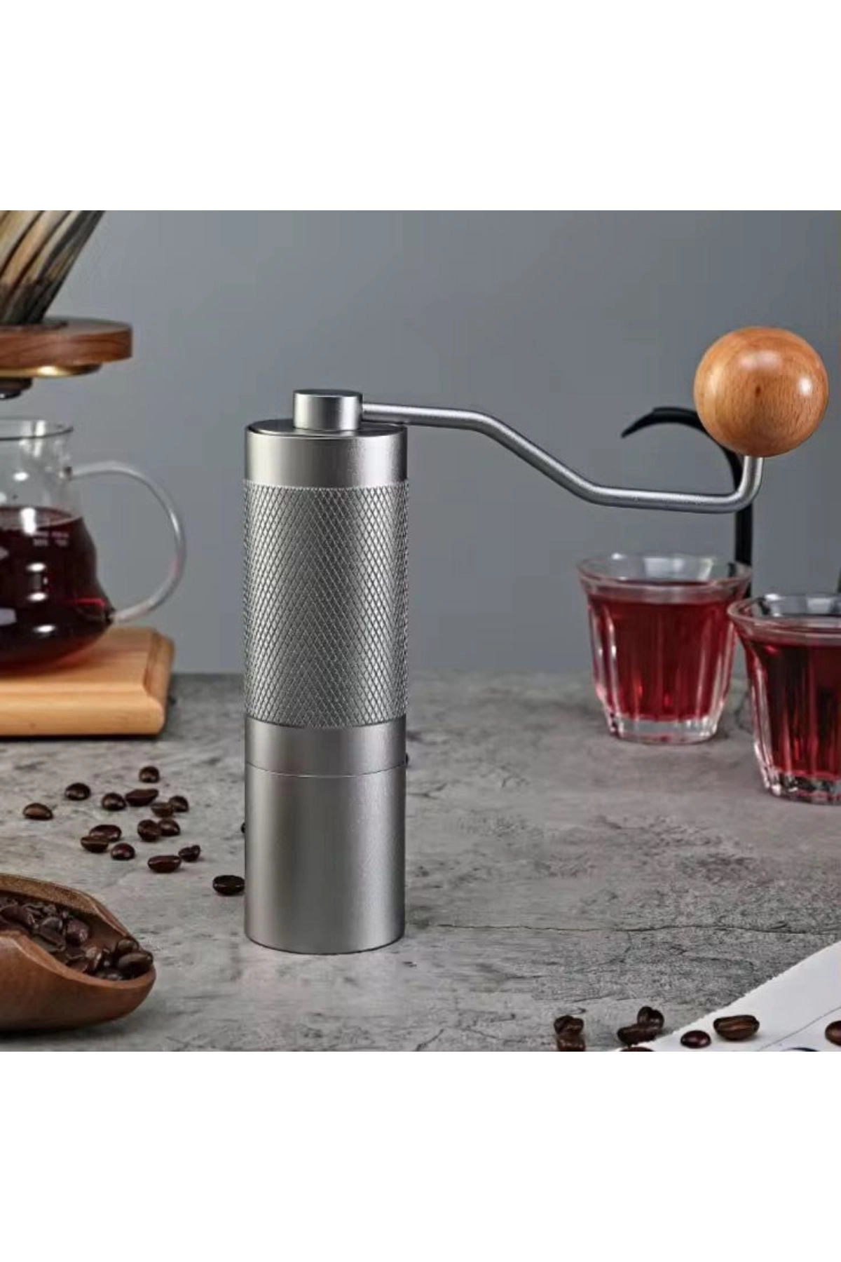 Manual Coffee Grinder - Stainless Steel Burr Al-alloy Body Wood Handle