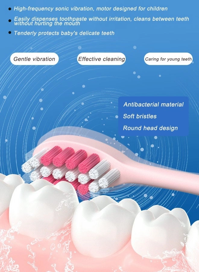 Kids Sonic Electric Toothbrush - USB-C Rechargeable 30s Reminder 4 Brush Heads
