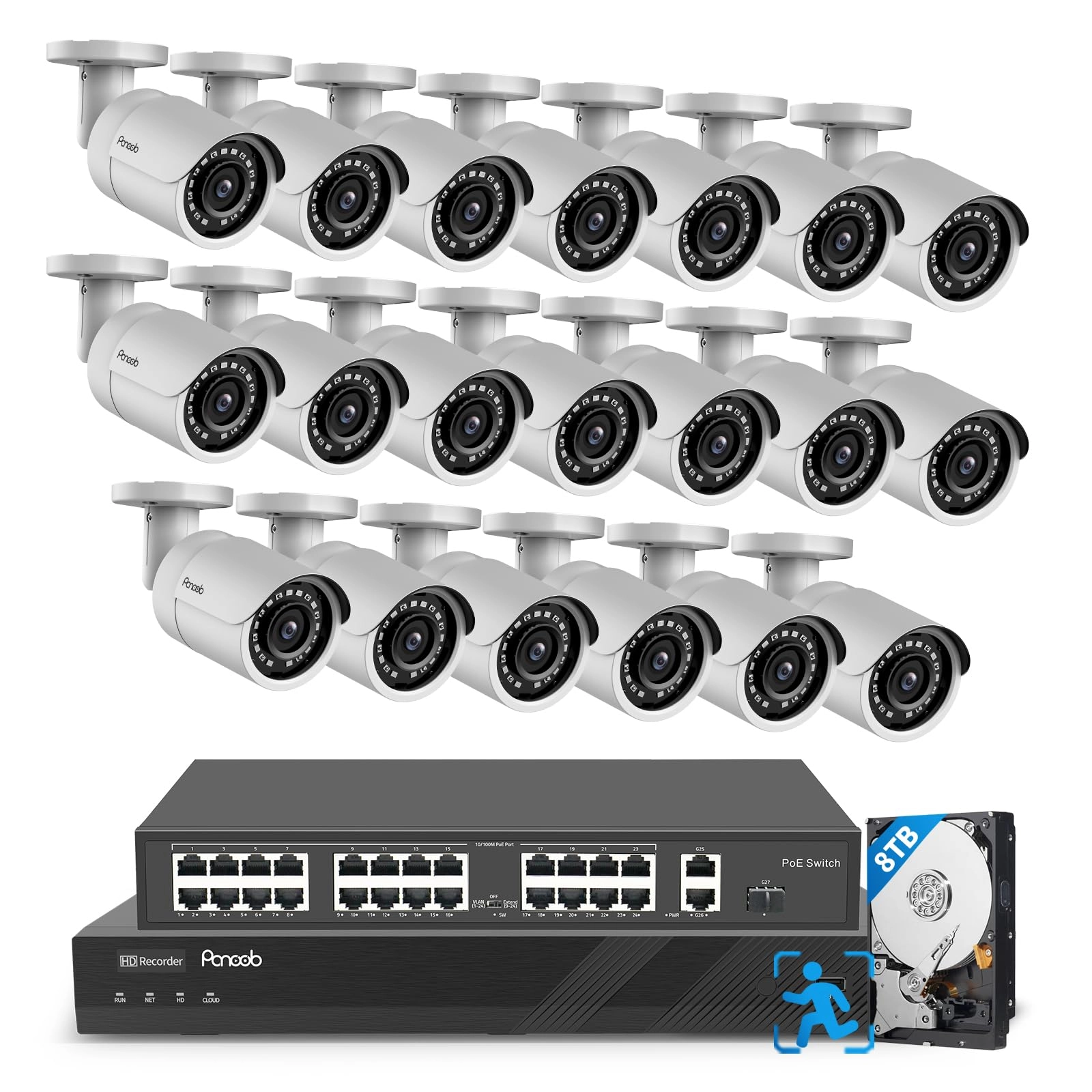 PANOOB 8MP PoE Camera + 32CH NVR + 24 Port PoE Switch - 20