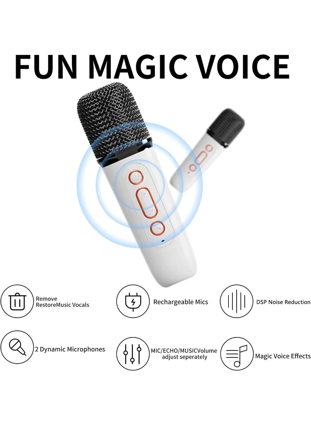 Portable Bluetooth Speaker - 2 handheld, rechargeable wireless microphones