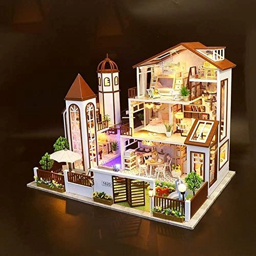 Villa garden DIY house - 42 * 34 * 32cm With music Dust cover