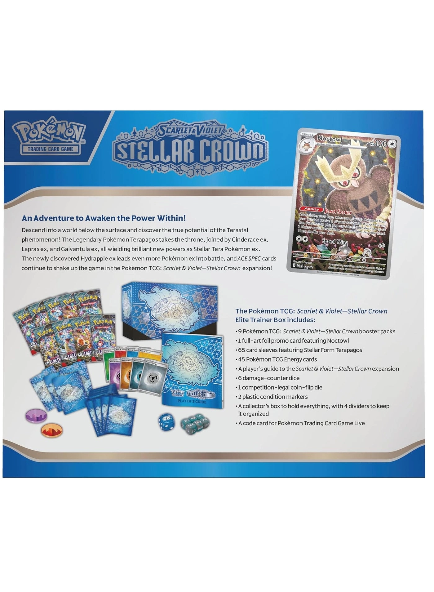 Scarlet & Violet (SV07) Stellar Crown Elite Trainer Box - 9 Pokémon TCG: Scarlet & Violet Stellar Crown booster packs 65 card sleeves
