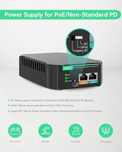 POE-IN9001-10G - 48V 95W 2 ports IEEE 802.3af/at/bt 10Gbps