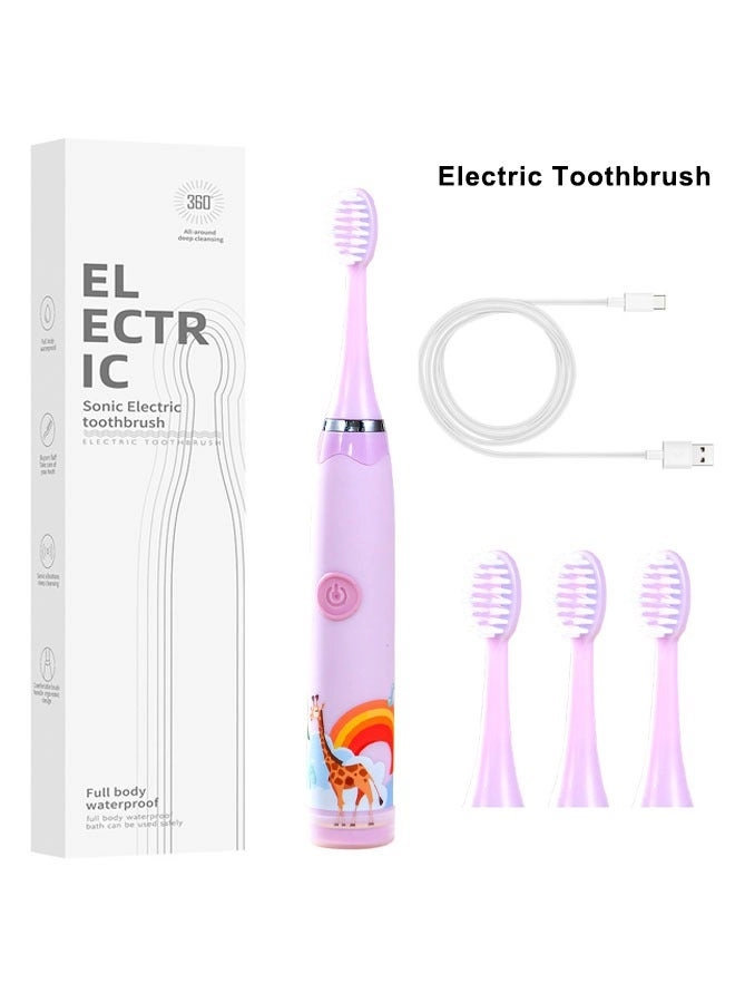 Kids Sonic Electric Toothbrush - USB-C Rechargeable 30s Reminder 4 Brush Heads