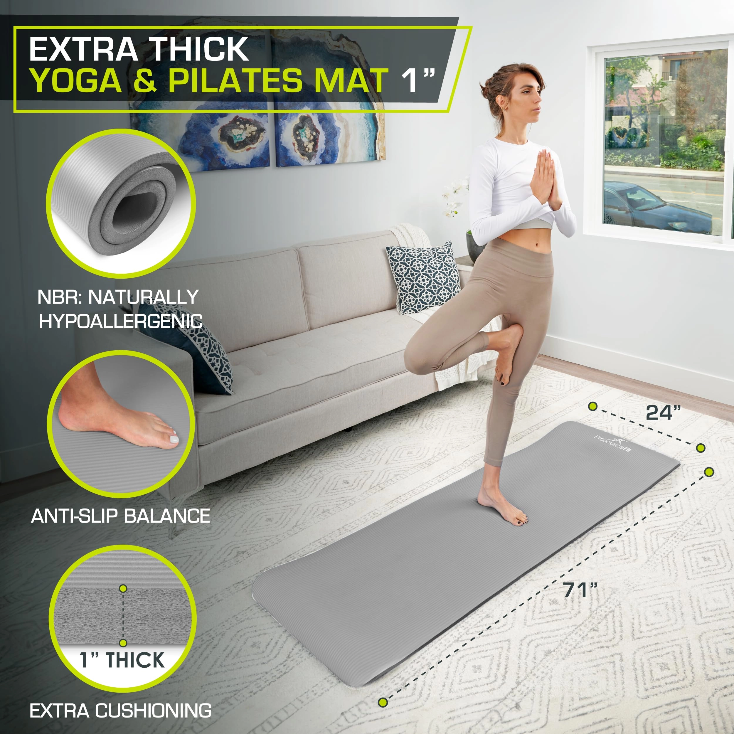 Extra Thick Yoga and Pilates Mat - Nitrile Butadiene Rubber 0.5 & 1-in
