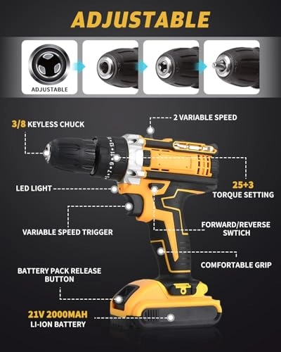 Cordless Drill Driver Set - 2 Amp Hours