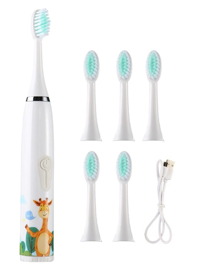 Kids Rechargeable Electric Toothbrush - 6 Brush Heads Timer USB Rechargeable