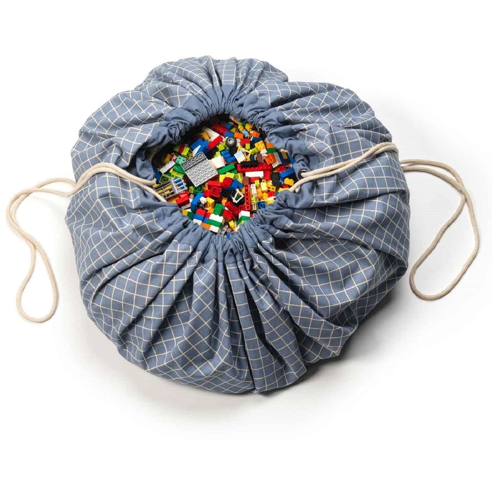 Organic Playmat & Storage Bag - Grid Blue Suitable for 3 years & above