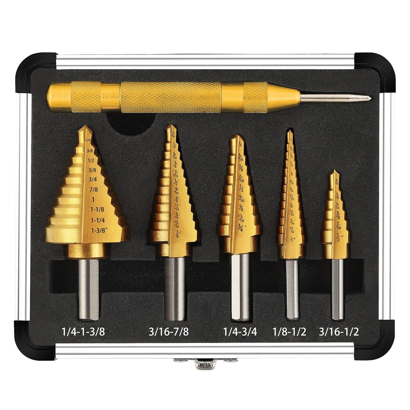 Step Drill Bit - Titanium Coated Total 10 Sizes from 1/4" to 1-3/8"