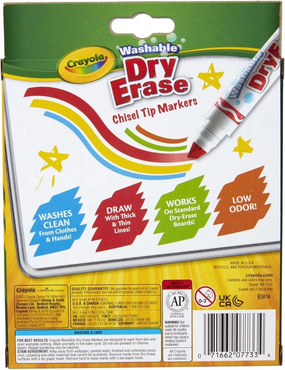 Wedge Tip Dry Erase Washable Markers - 10 Multi Colour