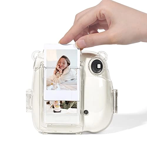 Transparent Crystal Camera Case - for Fujifilm Instax Mini 7+ + Adjustable Shoulder Strap + Stickers + Film Pocket Pictures Holder