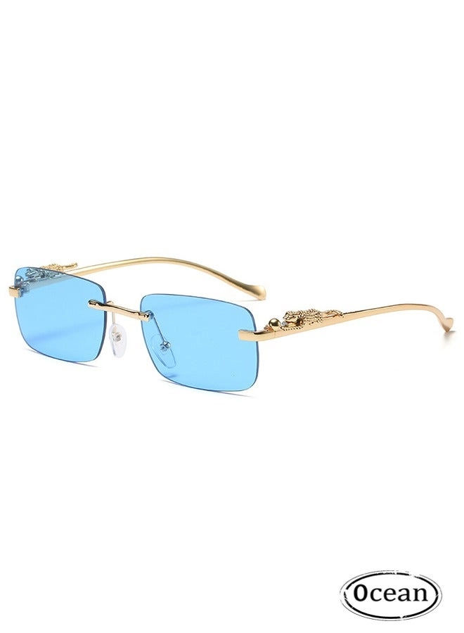 Ocean Rimless Rectangle Sunglasses - Blue