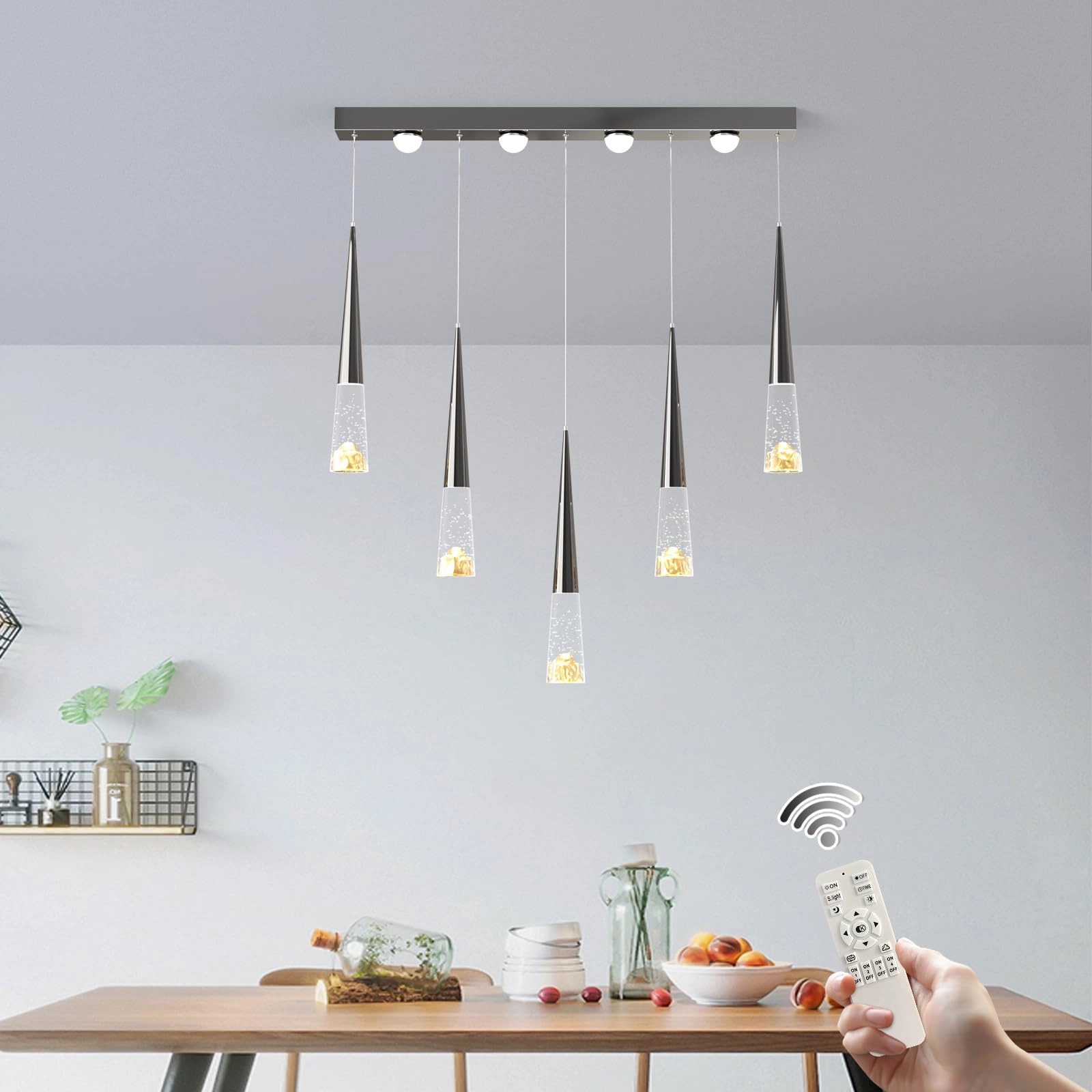 Jaycomey Crystal Chandelier - Dimmable LED 5-Light Adjustable Height