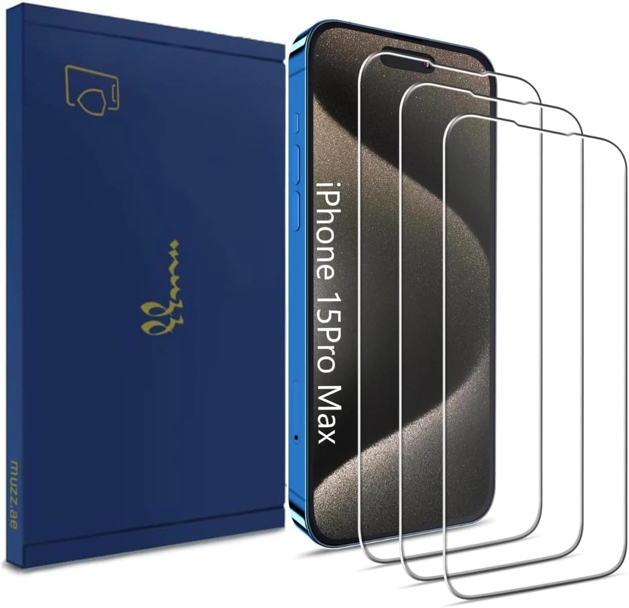 Muzz International Clear Screen Protector for IPhone 15 Pro Max - 2.5D HD Tempered Glass 9H Pack