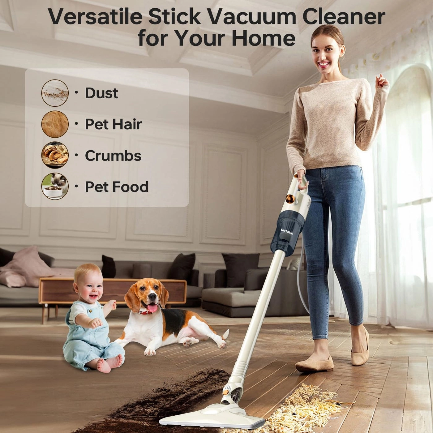 2 in 1 Handheld Stick Vacuum Cleaner - 500W 15000PA