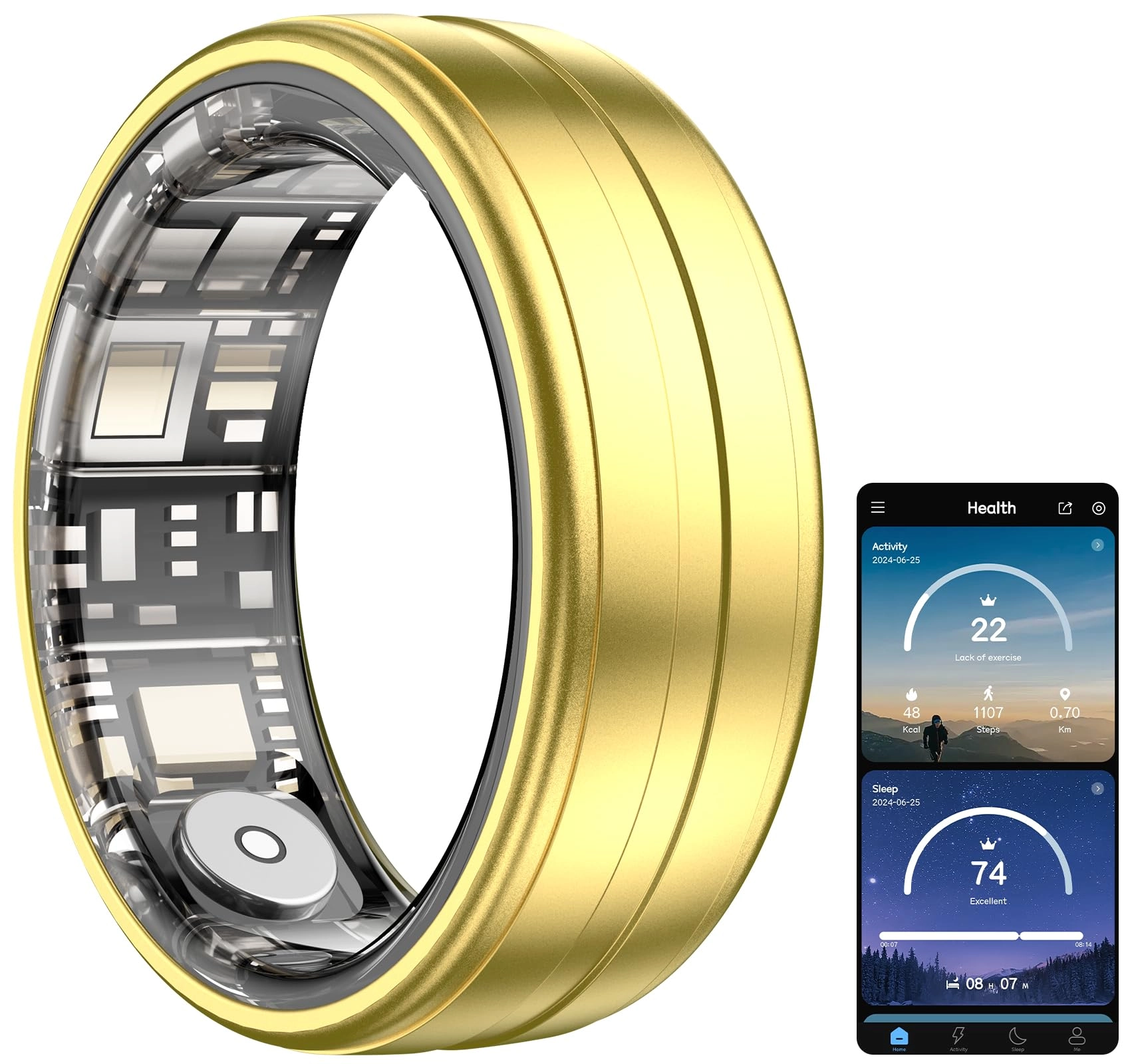 Temdan 2025 Upgraded Smart Ring - Size #10 Aluminum-Gold IP68 Waterproof