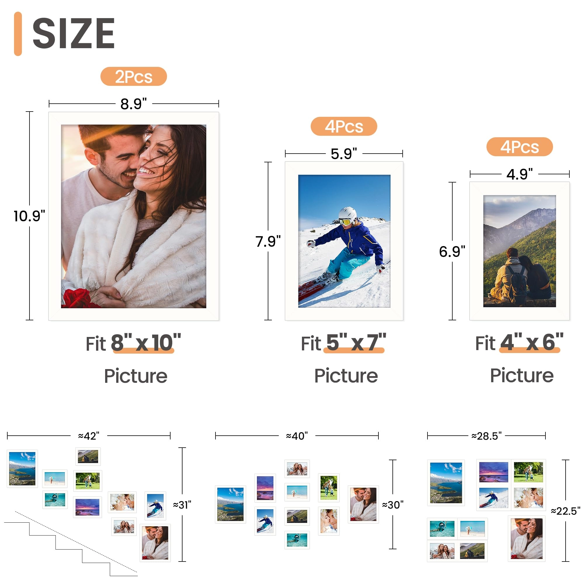 10 Pack Picture Frames - 8x10, 5x7, 4x6