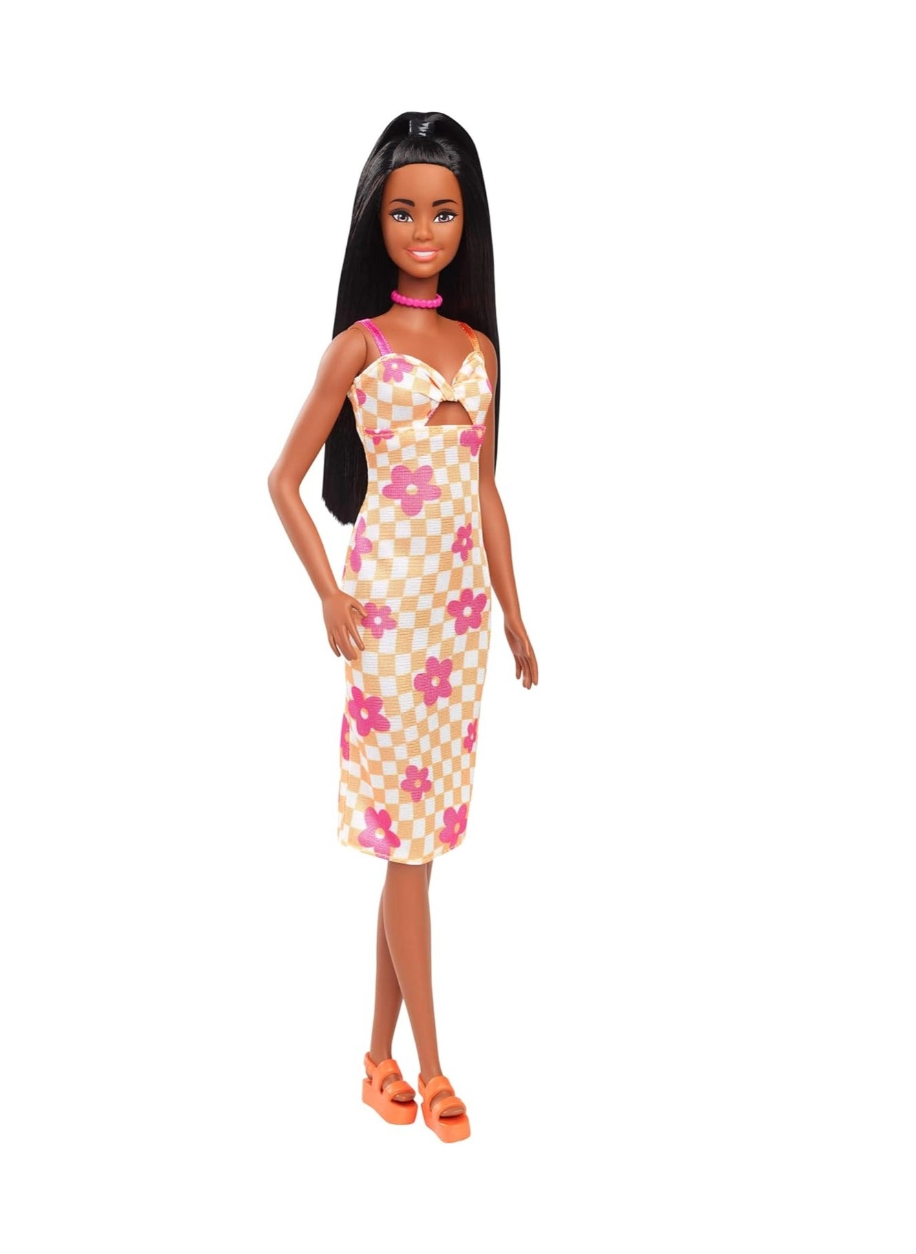 Barbie Fashionistas Flower Check Dress - 30 cm Black Hair Ages 3+