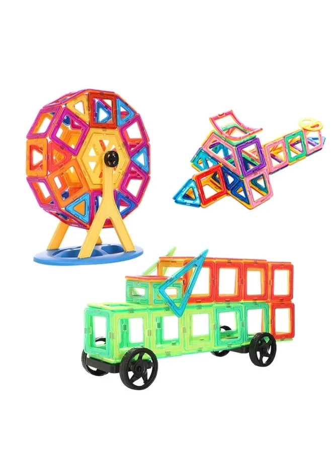 Magnetic Building Blocks - 84 pcs + Wheels + Storage Box