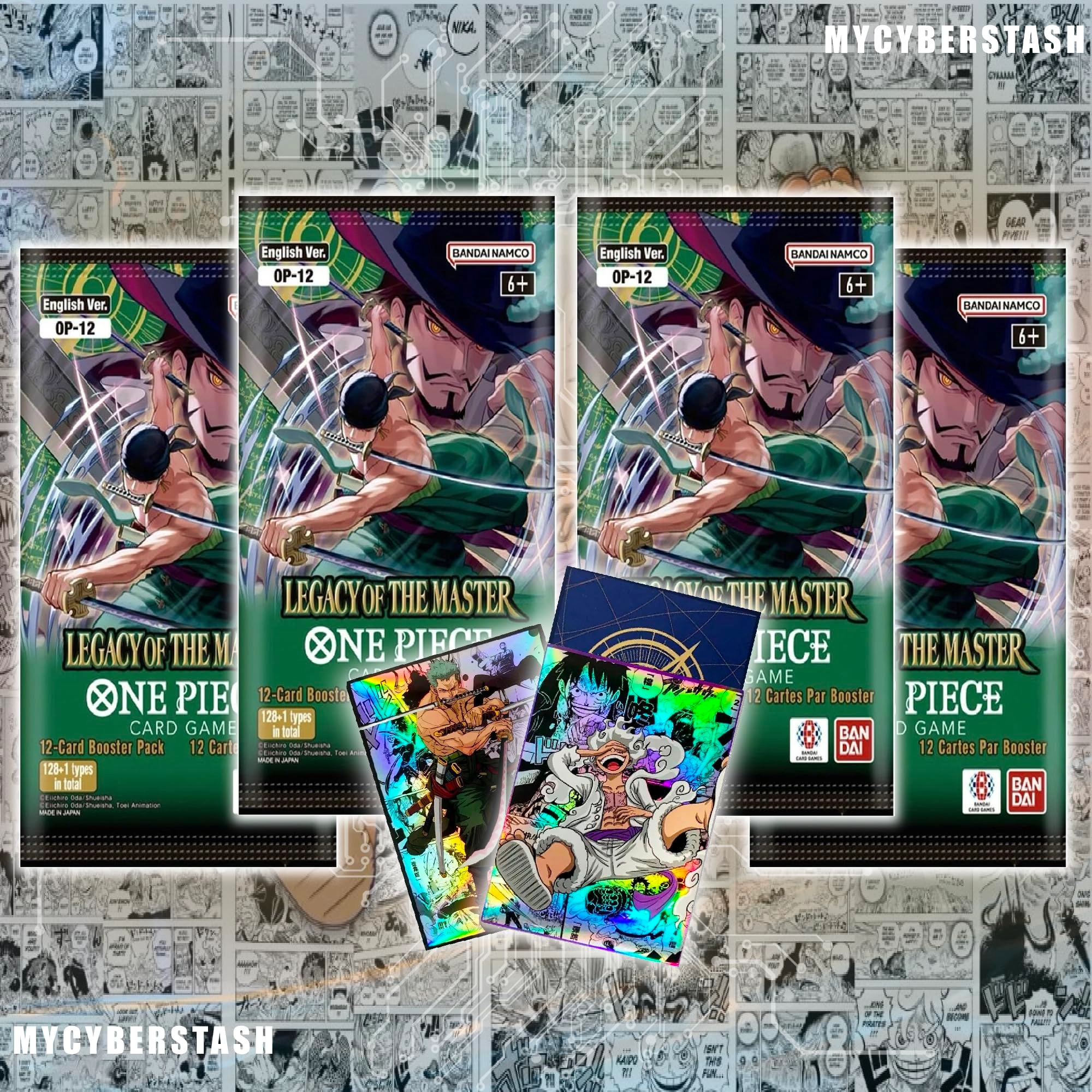 BANDAI NAMCO Entertainment Legacy of the Master OP-12 Booster Pack - 4pcs + Holographic Sleeves