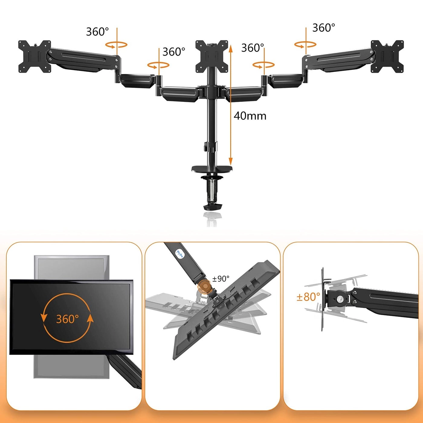 Triple Monitor Mount - 3 17-27 inch