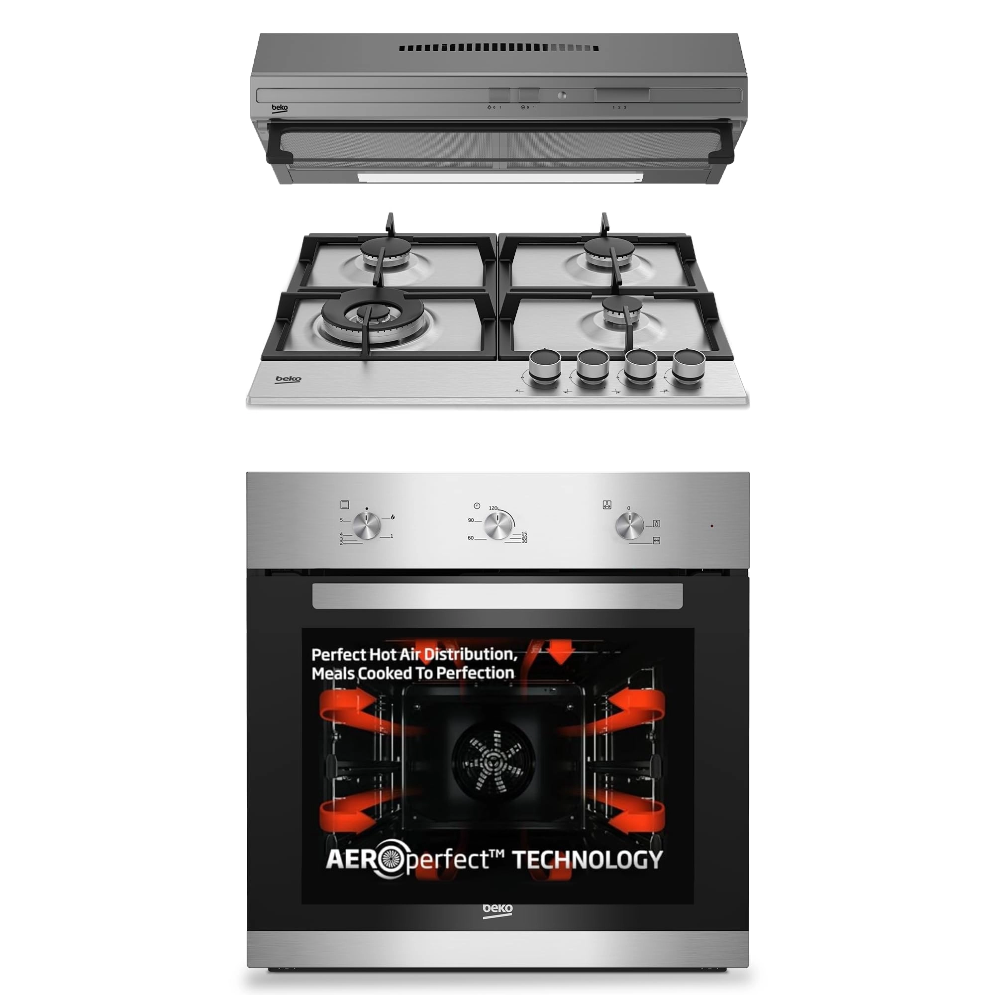 Beko HIAW64225SXL Gas hob + BBIGT22100XML + CFB6433XH