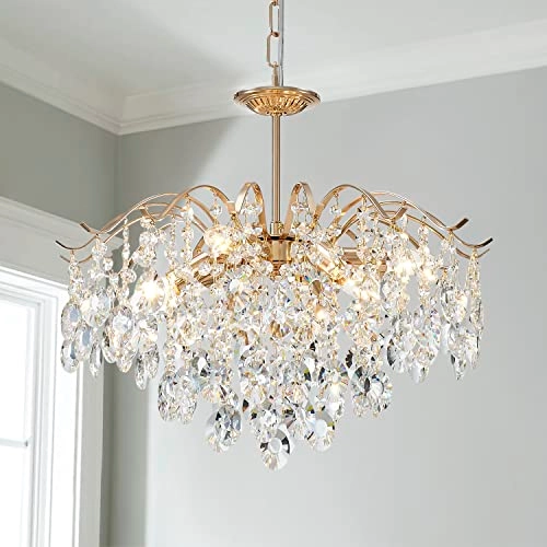 5-Light K9 Crystal Chandelier - Gold Adjustable Chain 59"