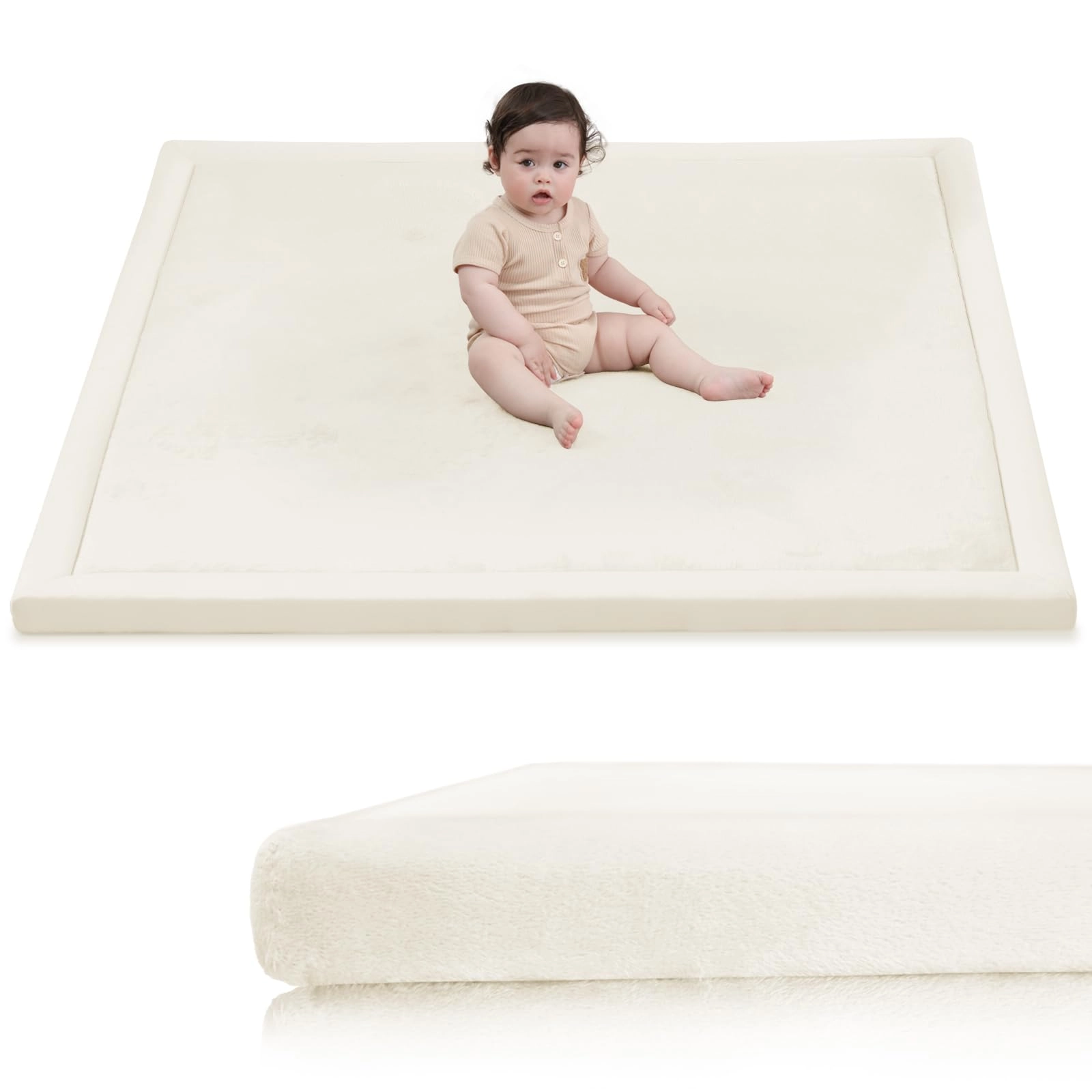 Baby Activity Play Mat - 79"x118" 1.3" Thick Cream