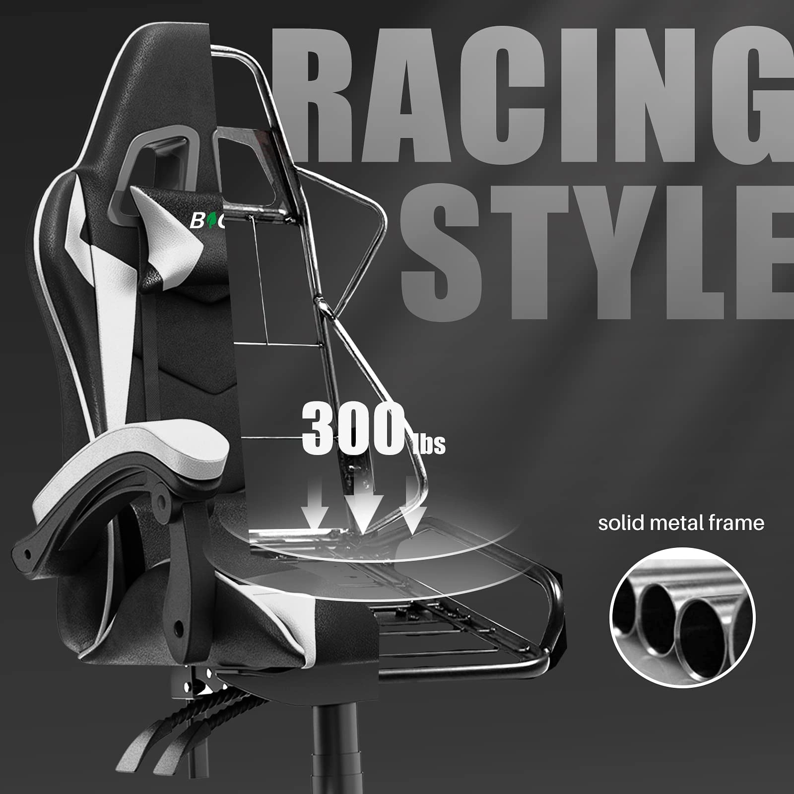 white LED gaming chair - RGB Reclining PU Leather