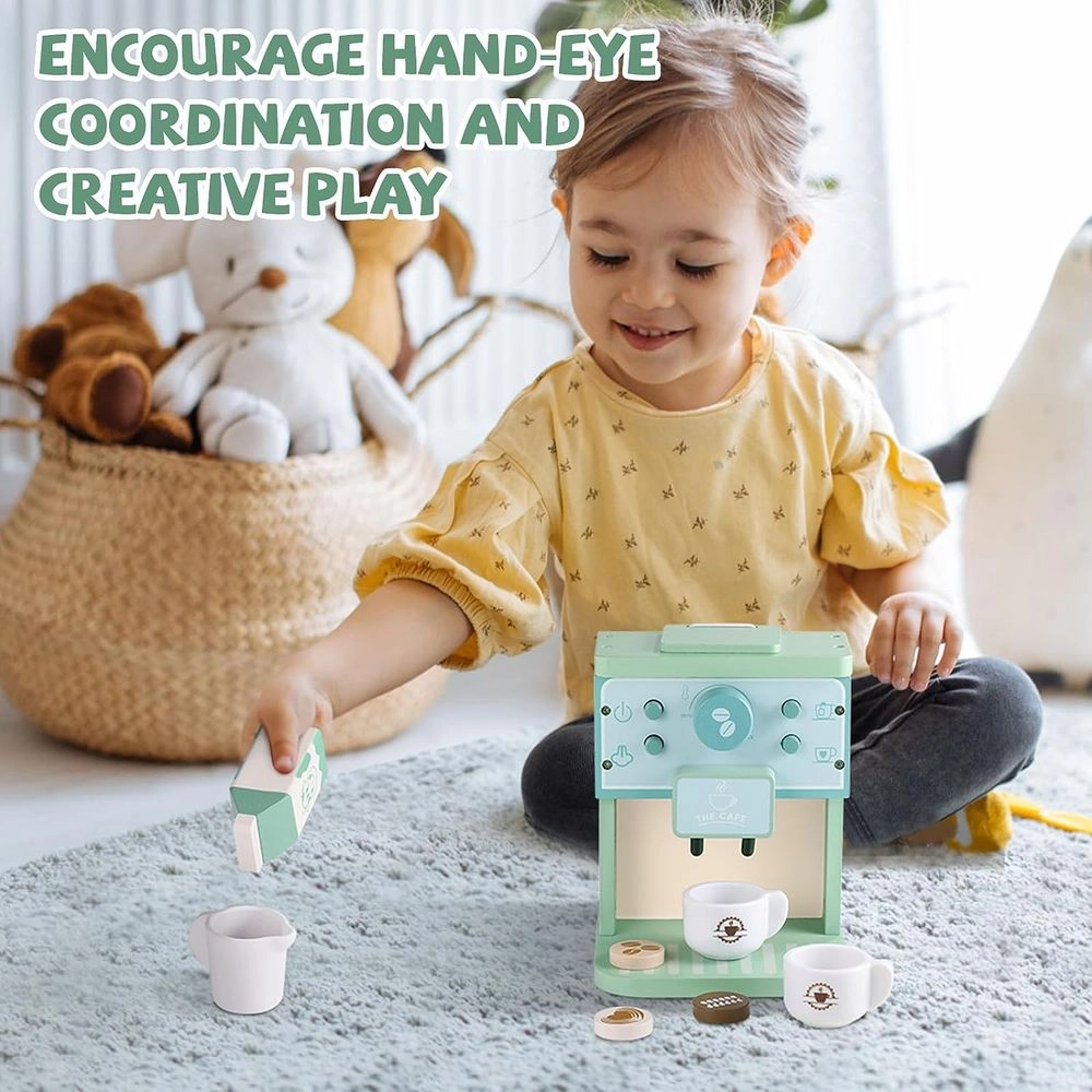 Kids Wooden Coffee Maker Pretend Playset - 8pcs (5551007-KABI-0155)