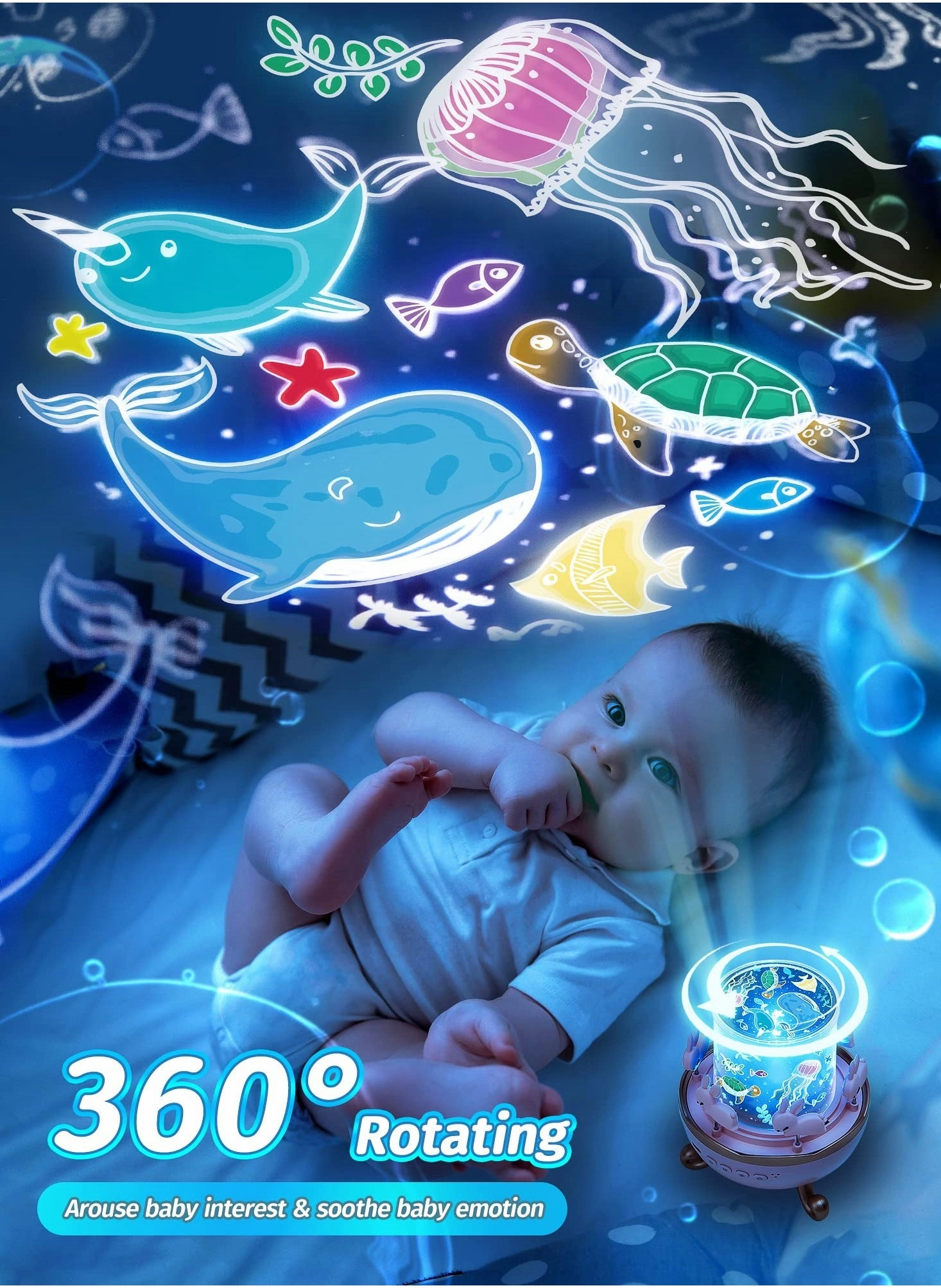 Star Projector Night Light - USB Rechargeable 12 light colors