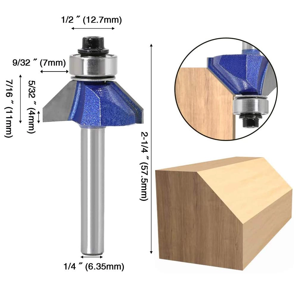 45 Degree Chamfer Router Bit Set - 1/4 Inch 4Pcs