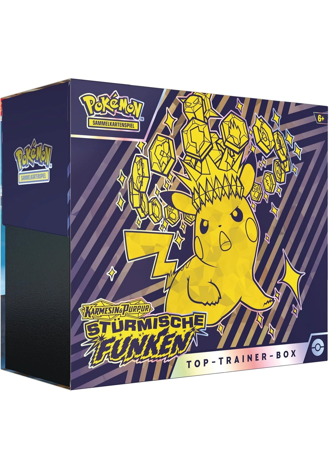 Pokémon Top Trainer Box Crimson & Purple - Stormy Sparks - 1 Full Screen Promo Card 9 Booster Packs Premium Accessories