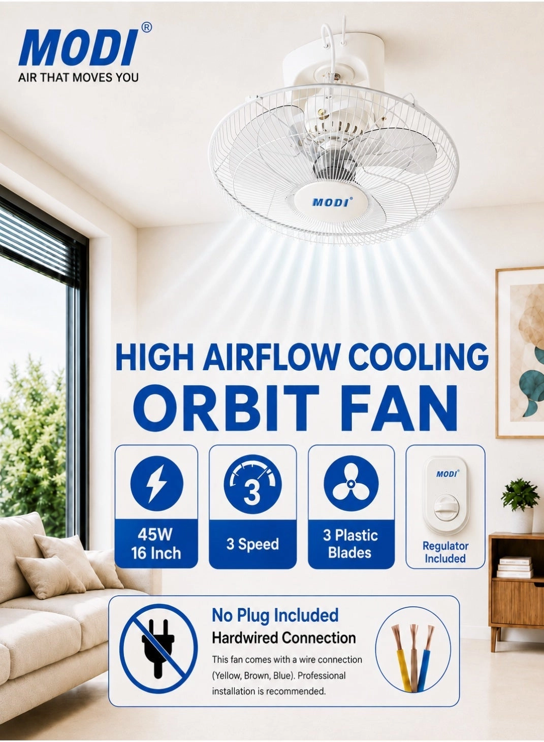 MODI Orbit Fan - Ceiling Mounted 16-Inch