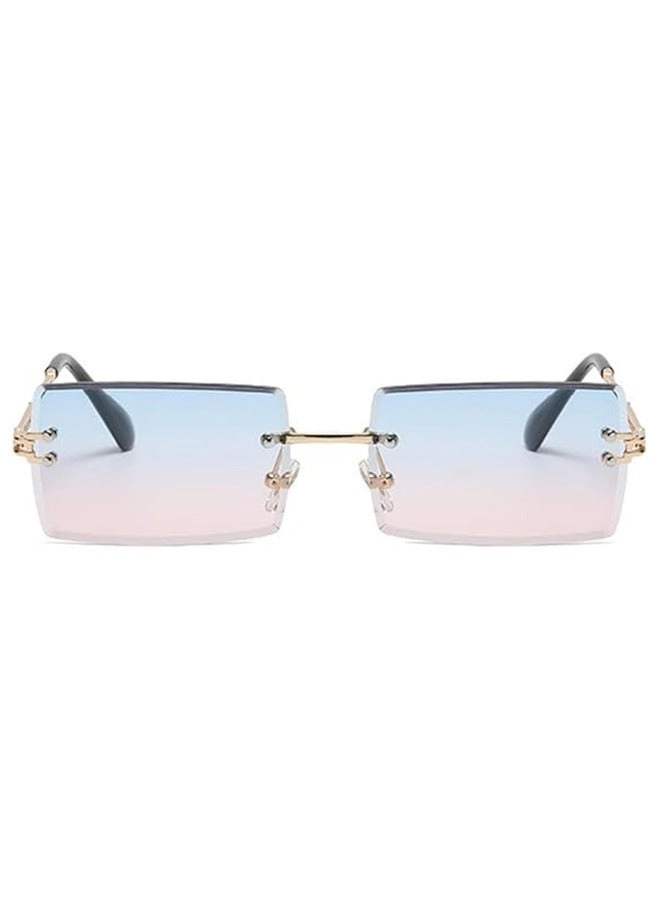 Rimless Rectangle Sunglasses - Blue
