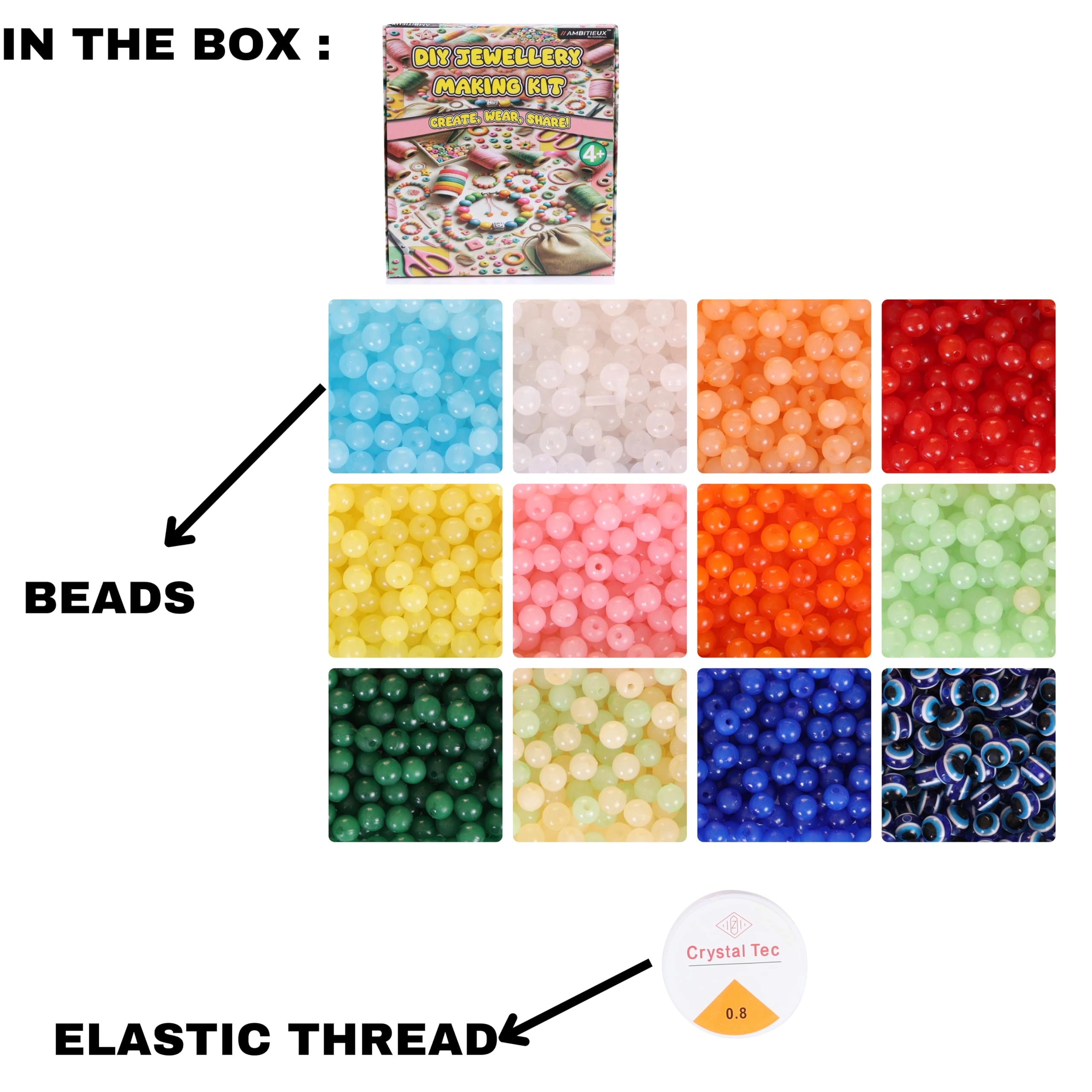 Bracelet Making Kit - 12 Types 10m Elastic Thread