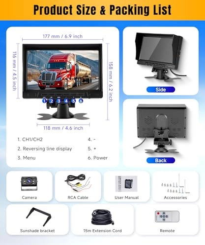 Reversing Camera - Night vision 1280*720P + 7 Inch Monitor - Wired