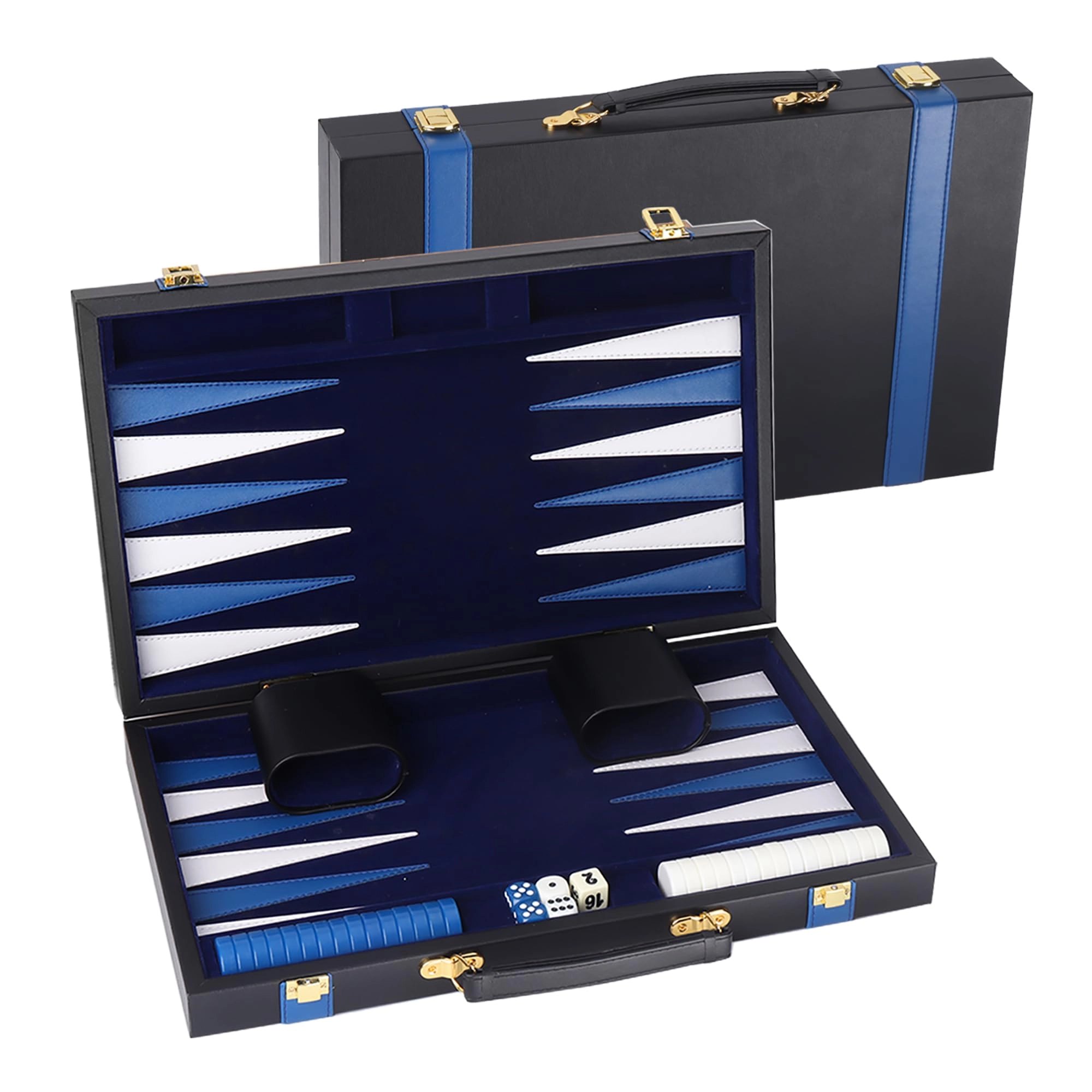 Backgammon Set - Leather-black&blue Medium