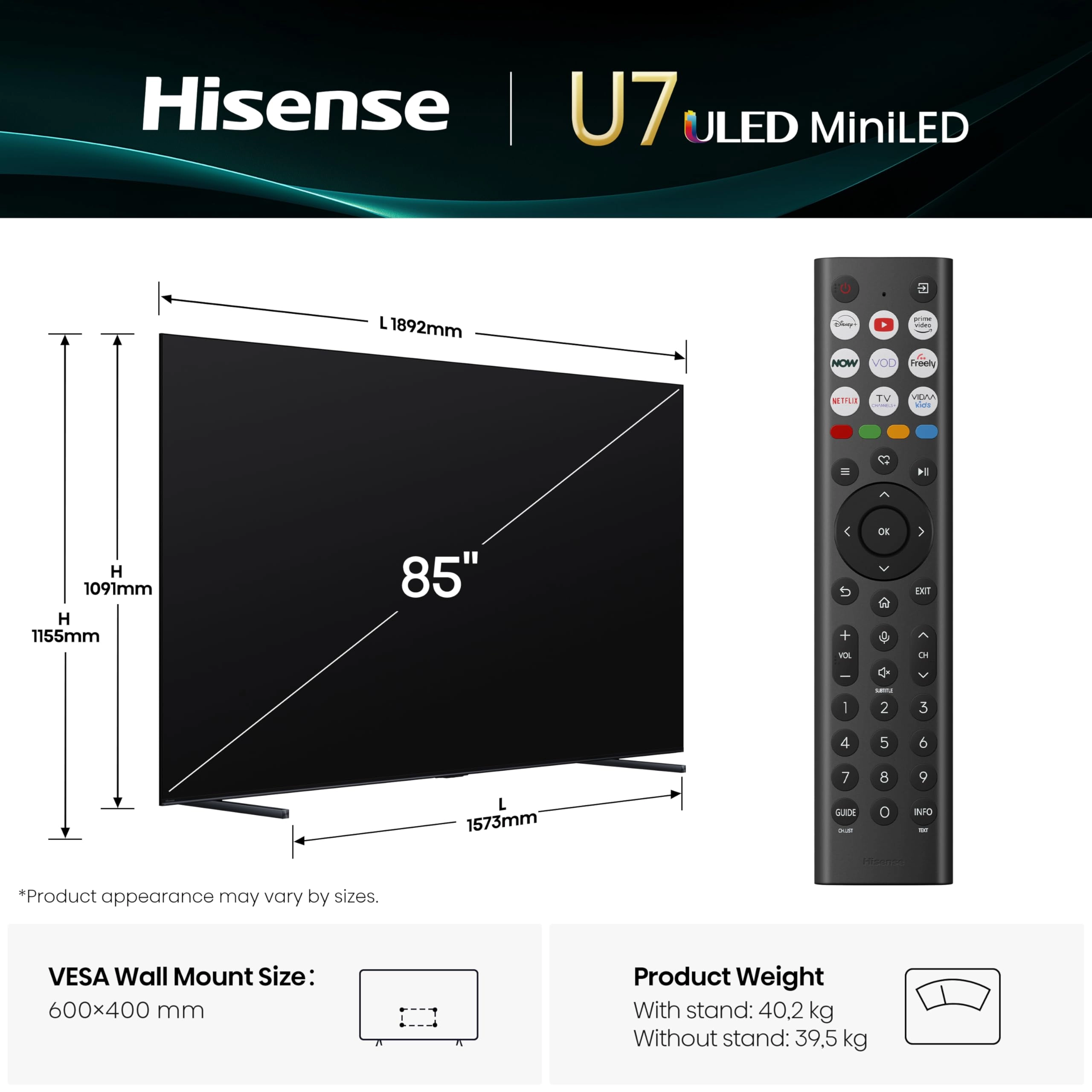 85U7QTUK - 85 inches