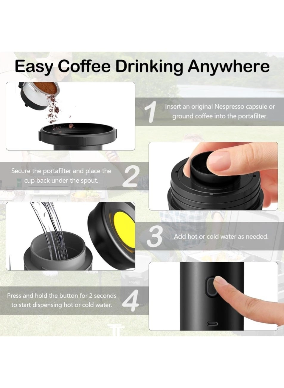 Portable Coffee Maker - 3-in-1 USB-C Charging