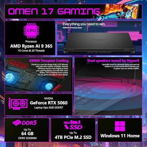 OMEN 17 - 17.3'' Ryzen 9 365 32GB DDR5 1TB SSD + SL660 - 512GB SSD