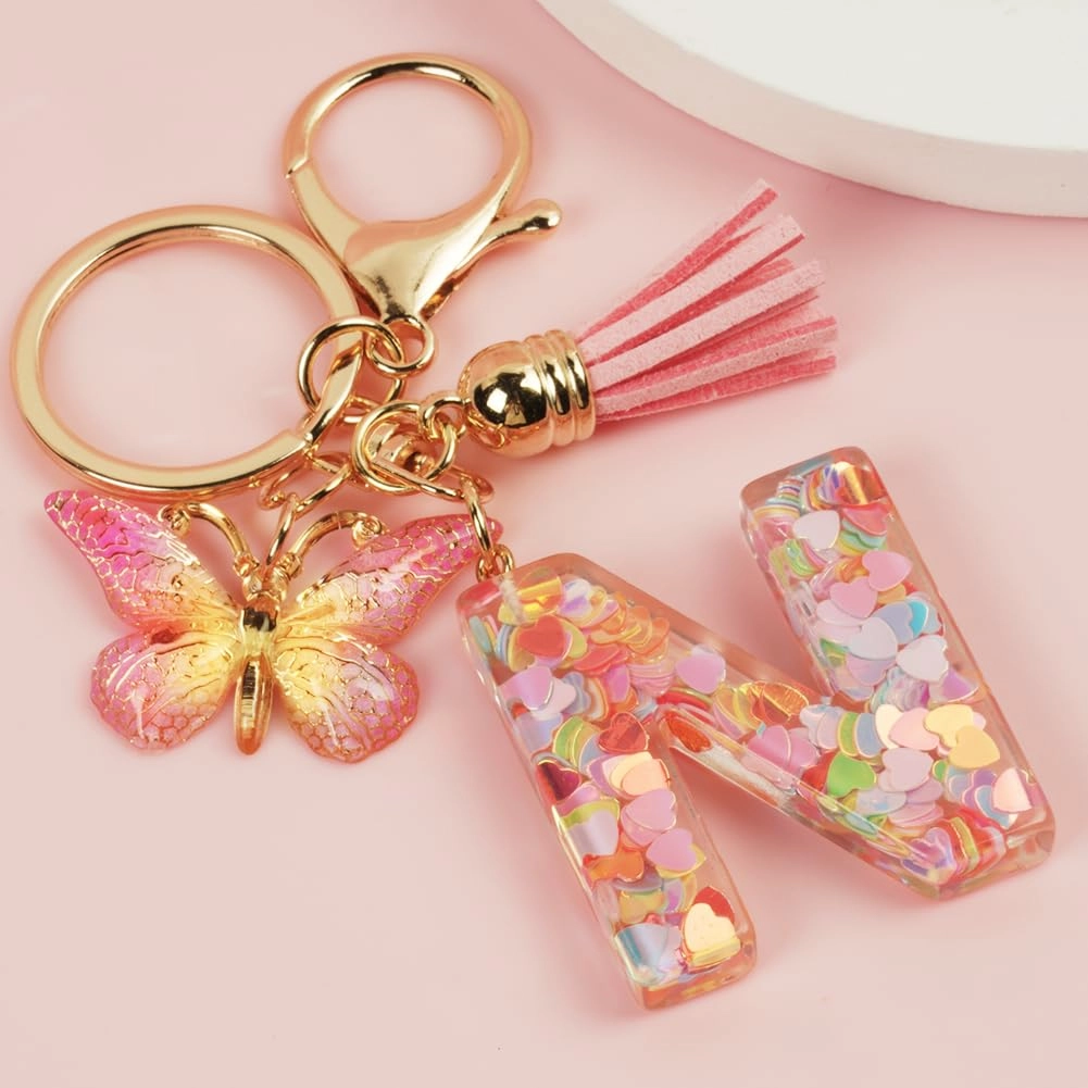 Initial Letter Keychain - Butterfly