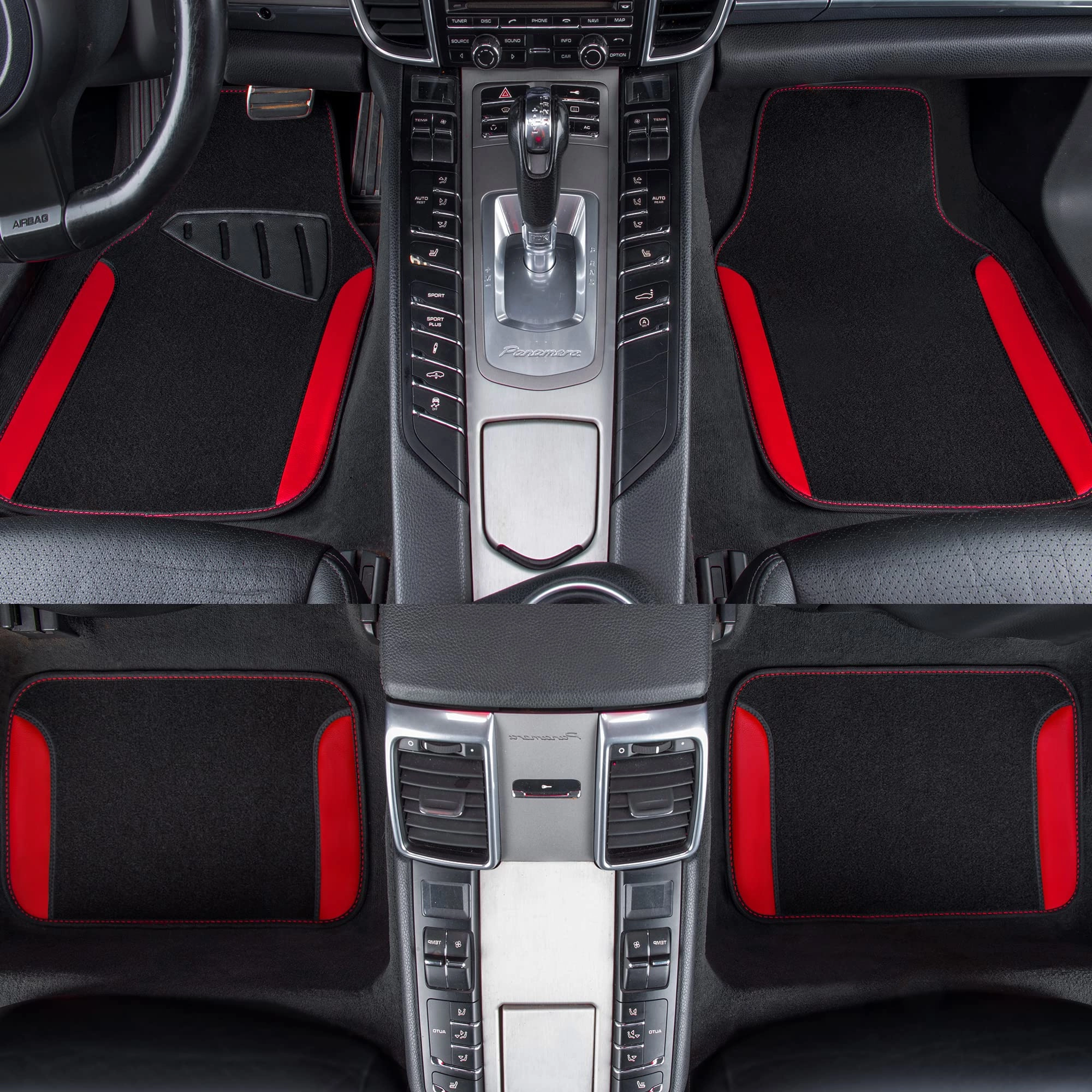 Universal Fit Car Floor Mats - Set of 4pcs Black and Burgundy