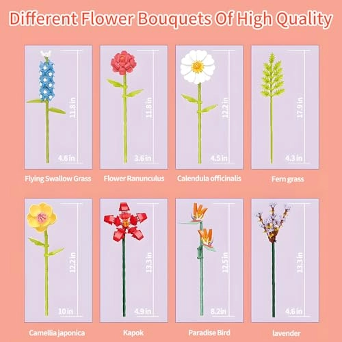 Flowers Bouquet Building Set (AAA-1234) - Vase Artificial Botanical Collection