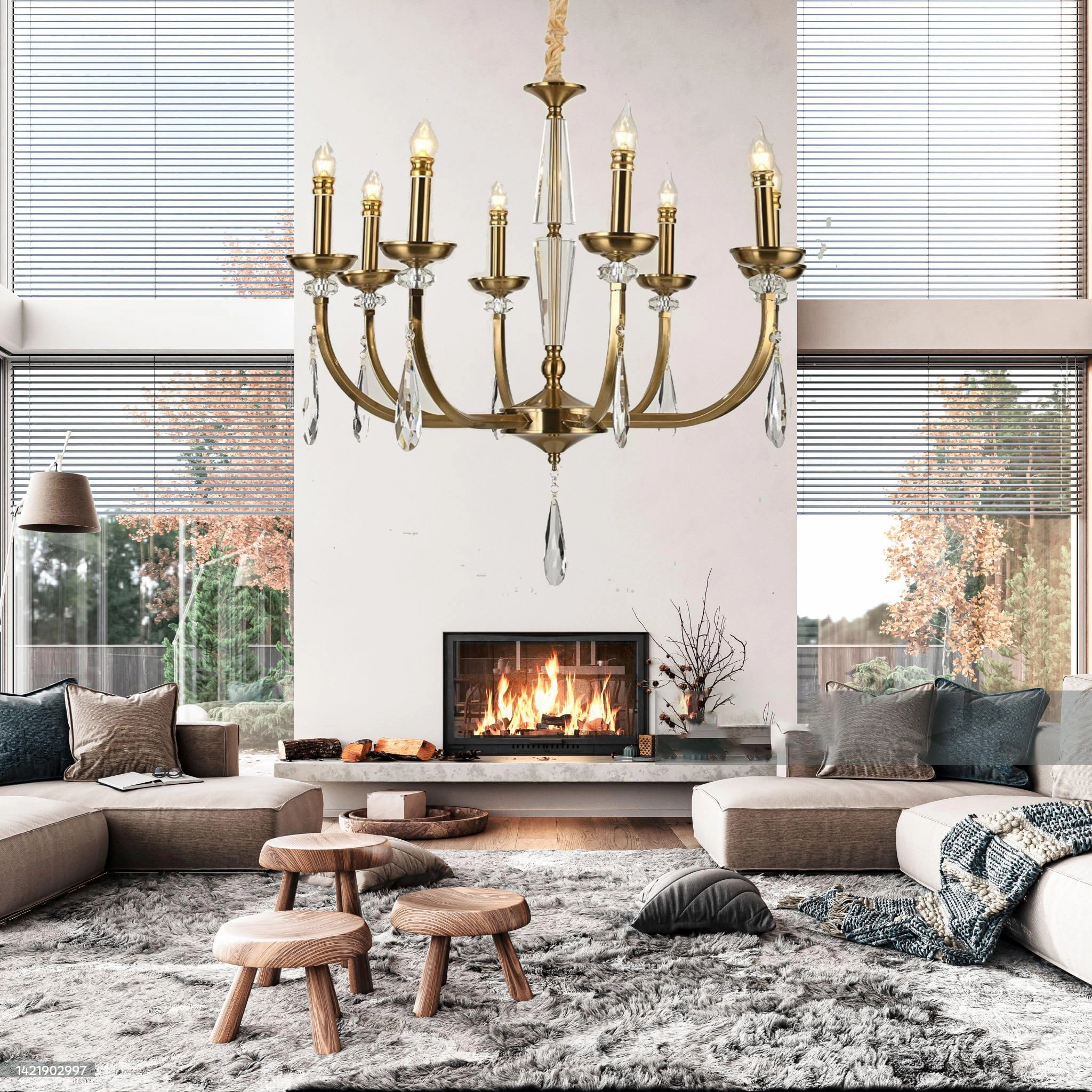 Fandom 8 Light Antique Brass Italian Chandelier - 3000 Kelvin