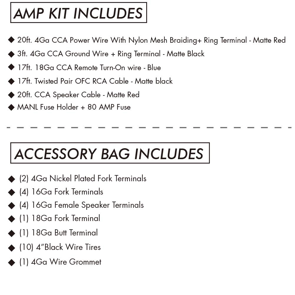 Car Audio Cable Amp Wiring Kit