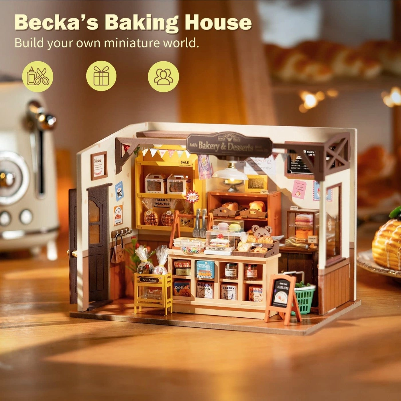 Dollhouse Kitchen Bakery Kit - cream Wood