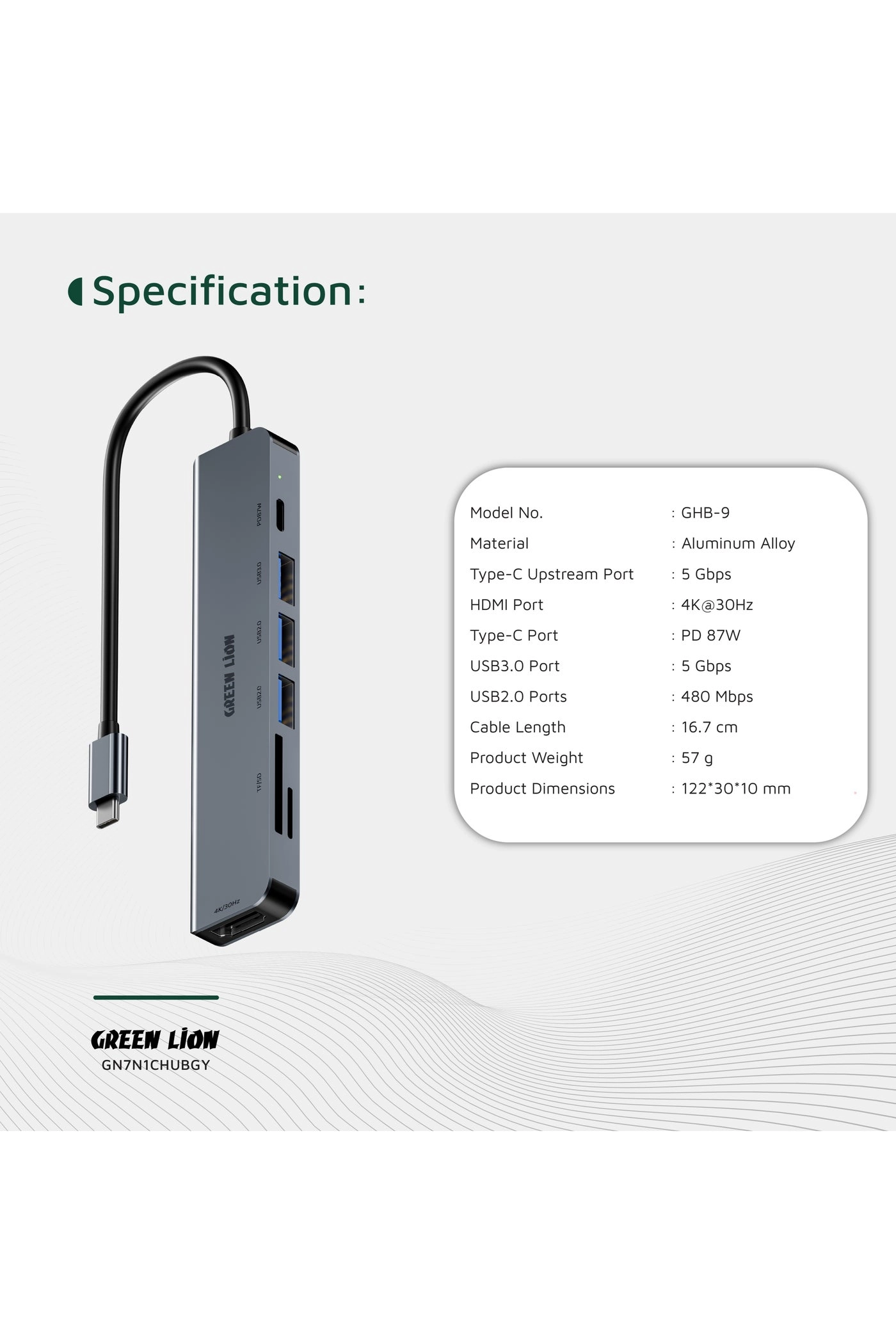 7-in-1 USB-C Hub - 4K@30Hz HDMI 87W PD 5Gbps