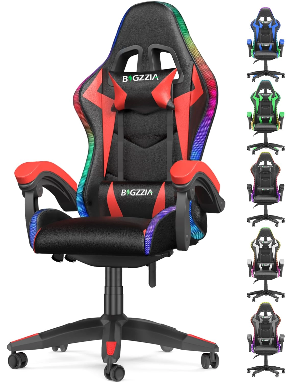 white LED gaming chair - RGB Reclining PU Leather